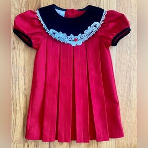 Vintage 80s EXPRESSIONS Toddler Dress *3T* Red Velvet Collar Pleated Party Dress